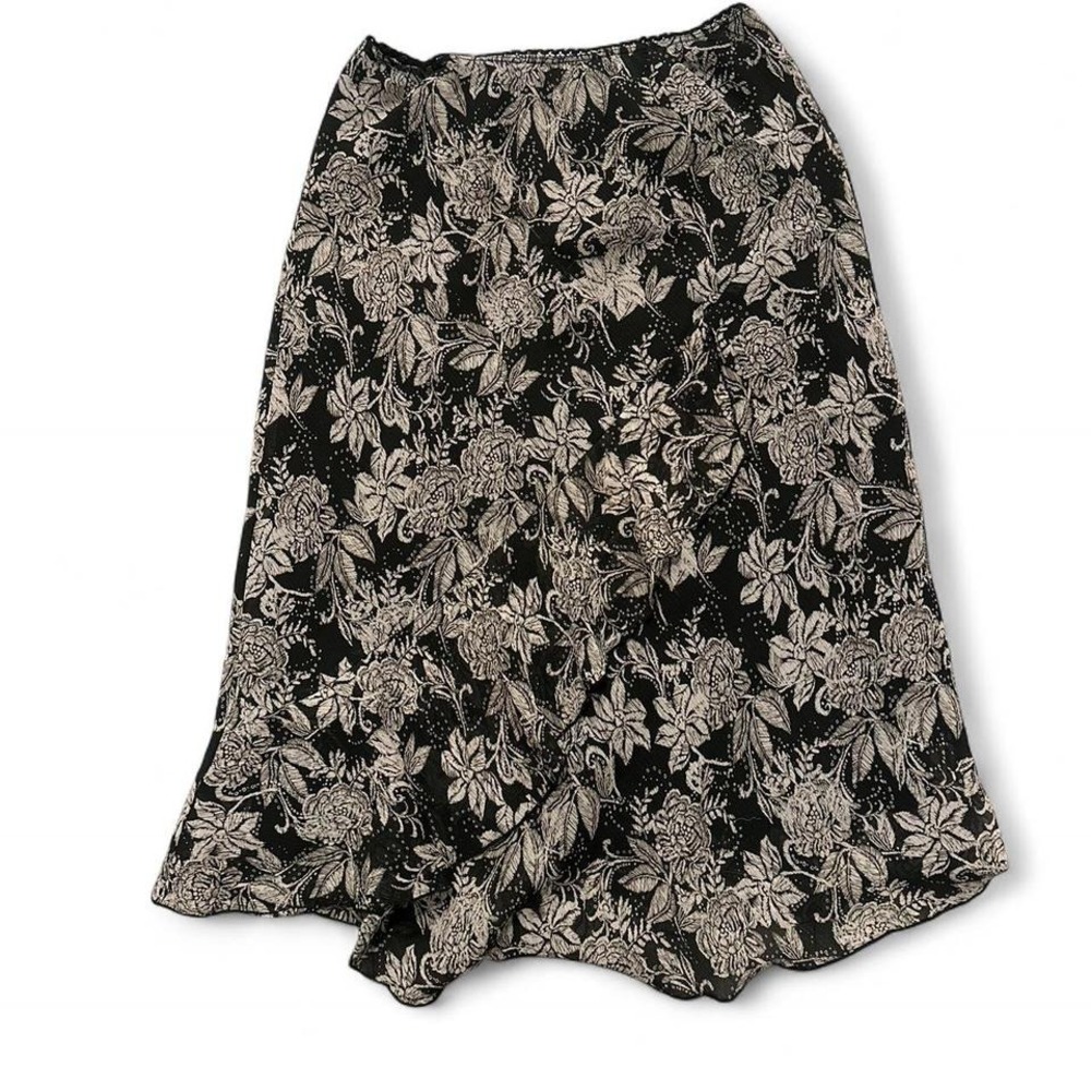 Y2K Fairy Goth Black Floral Midi Skirt